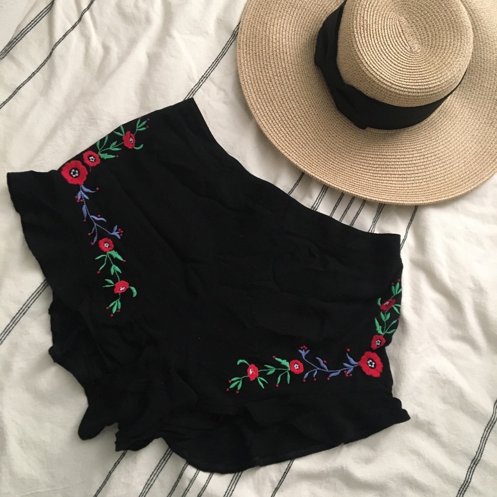 Forever 21 Black Floral Embroidered Shorts